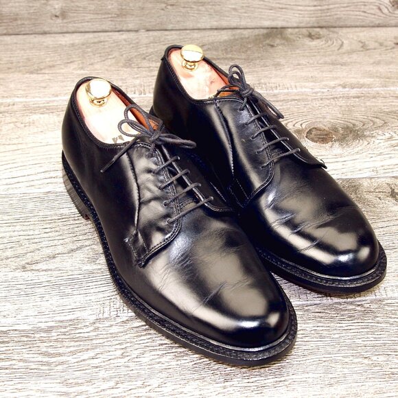 Allen Edmonds LEEDS Plain Toe Blucher 9 EEE Wide Black * add $15 new Trees - Picture 1 of 13